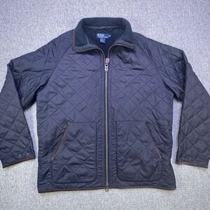 Polo Ralph Lauren Mens XL Quilted Barn Jacket Brown Suede Trim Fleece Vintage